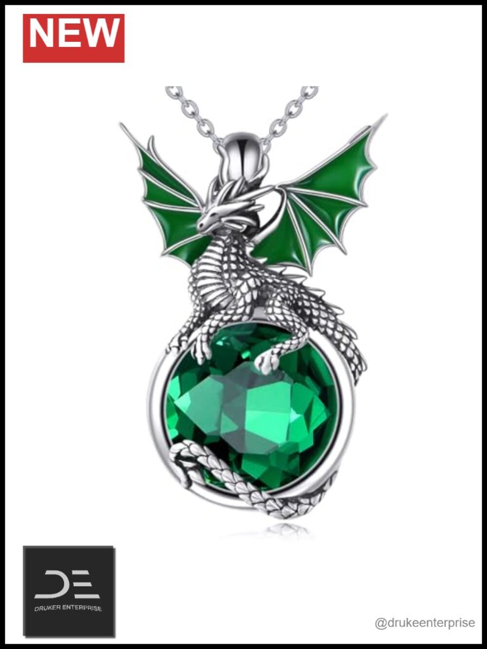 Sterling Silver Dragon Birthstone Pendant Necklace Women Men